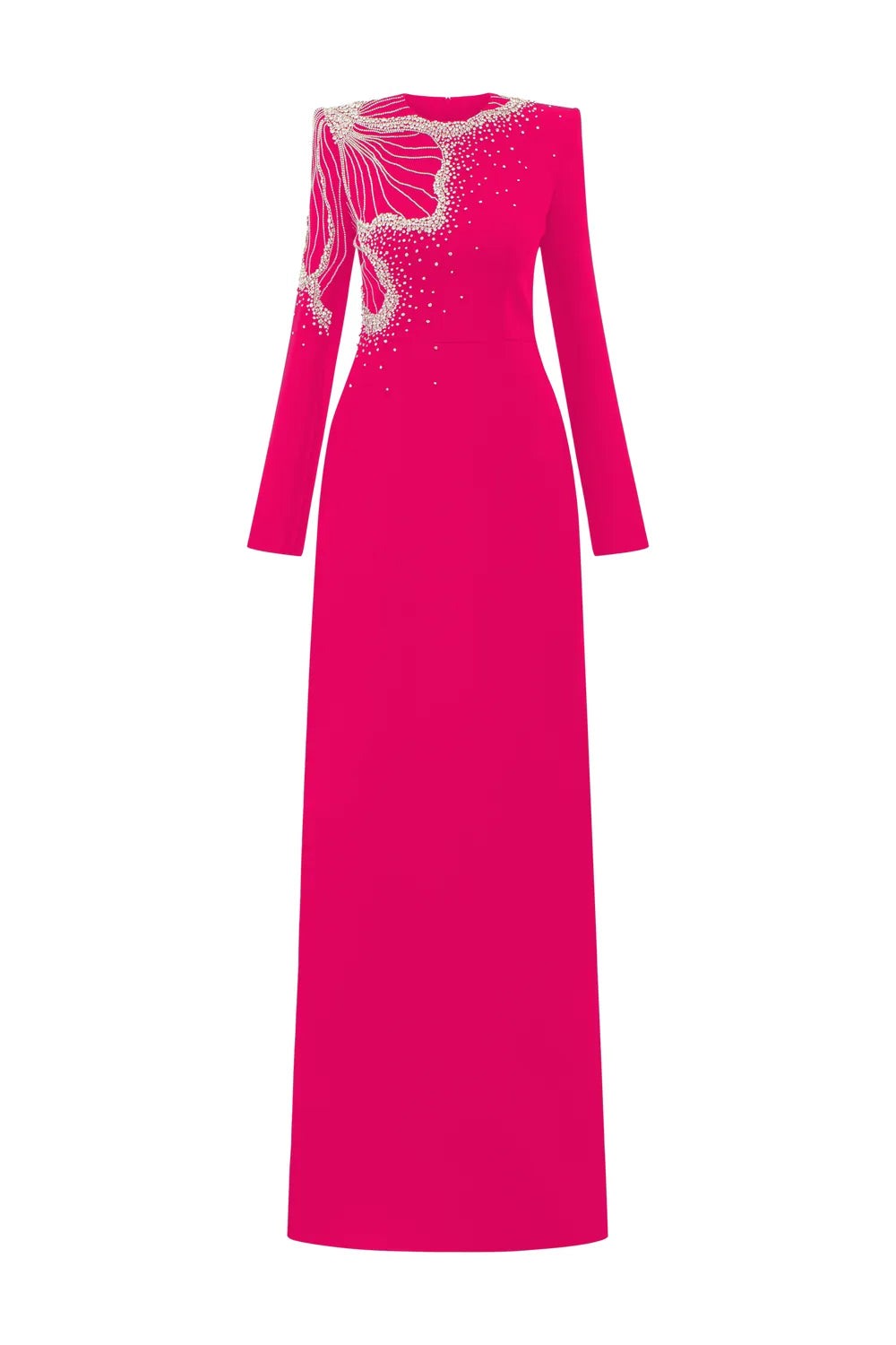 One Side Floral Crystal Embellishment Long Sleeves Dress